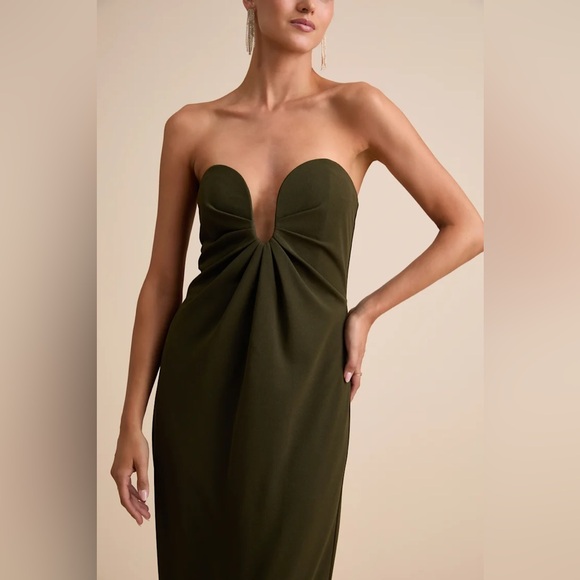 Lulus Thula Dark Olive Cutout U-Bar Column Maxi Dress - Picture 2 of 9